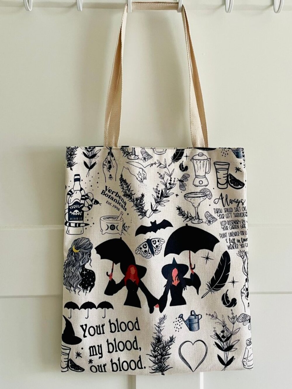 Practical Magic Sally & Gillian Verbena Botanicals Witchy Print Tote Bag